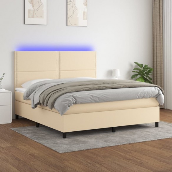 Cadre de lit et matelas et LED Crème 160x200cm Tissu