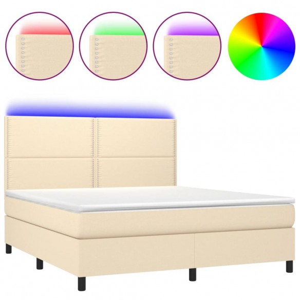 Cadre de lit et matelas et LED Crème 160x200cm Tissu