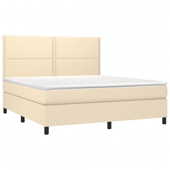 Cadre de lit et matelas et LED Crème 160x200cm Tissu