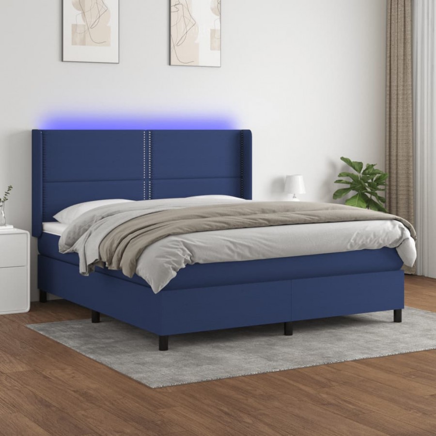 Cadre de lit matelas LED Bleu 160x200 cm Tissu