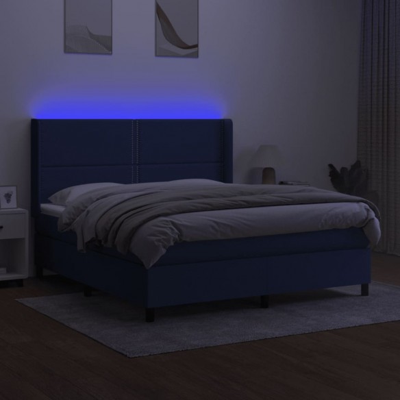 Cadre de lit matelas LED Bleu 160x200 cm Tissu