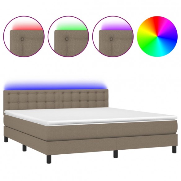 Cadre de lit avec matelas LED Taupe 160x200 cm Tissu