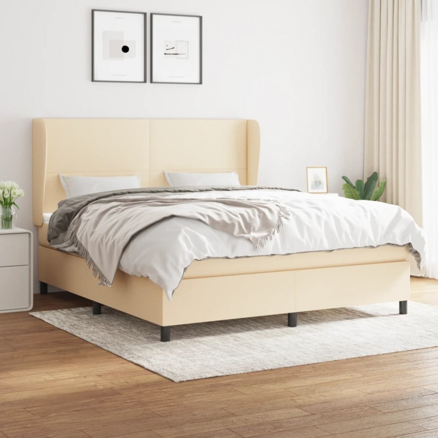 Cadre de lit avec matelas Crème 180x200 cm Tissu