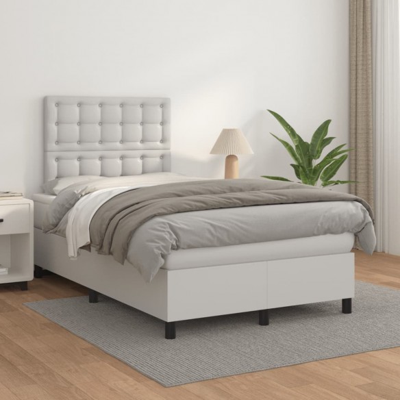 Cadre de lit avec matelas blanc 120x190cm similicuir