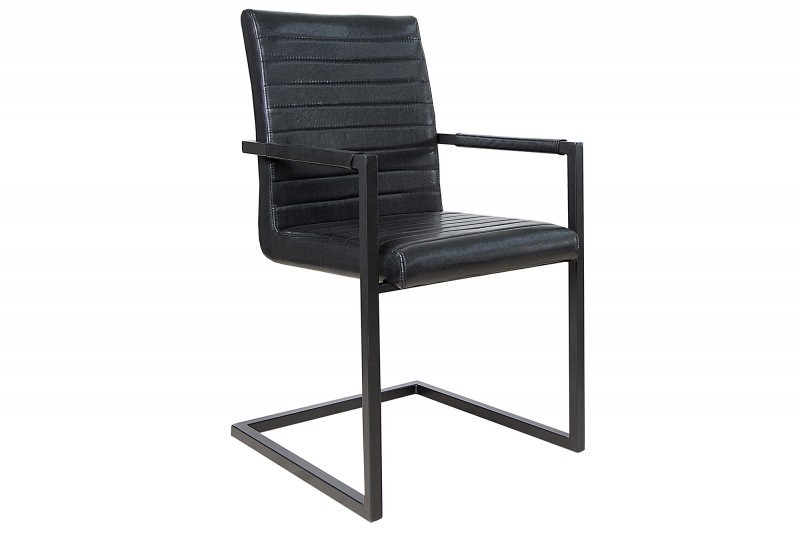 Lot de 4 chaises alliant simili cuir noir laqué et acier inoxydable