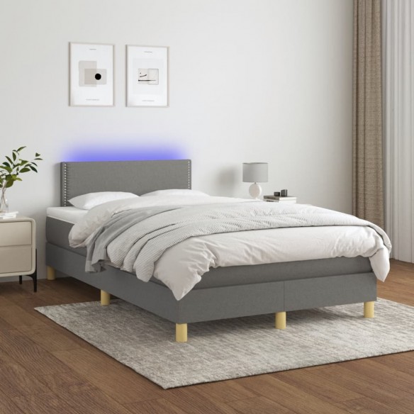 Cadre de lit matelas LED gris foncé 120x190 cm tissu