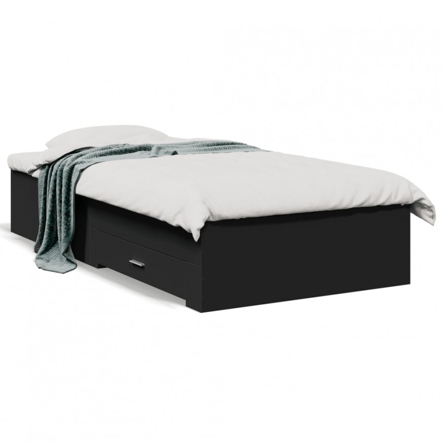 Cadre de lit avec tiroirs noir 90x200...