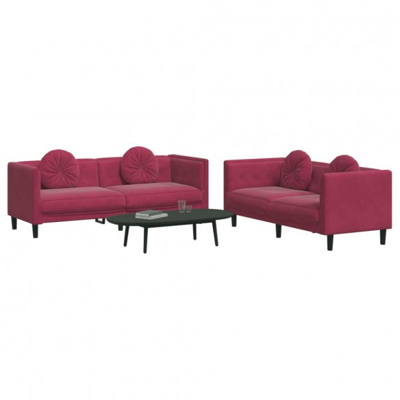 Ensemble de canapés 2 pcs avec coussins rouge bordeaux velours