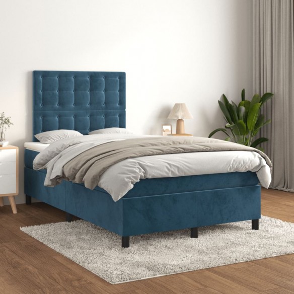 Cadre de lit et matelas bleu foncé 120x190cm velours