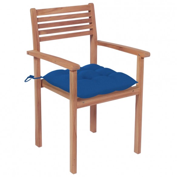 Chaises de jardin 4 pcs avec coussins bleu Bois de teck solide