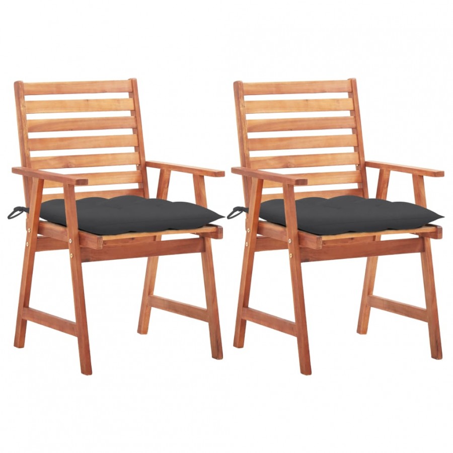 Chaises à dîner d'extérieur 2 pcs avec coussins Acacia massif