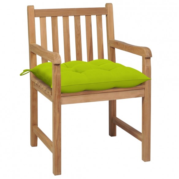 Chaises de jardin 2 pcs avec coussins vert vif Teck massif