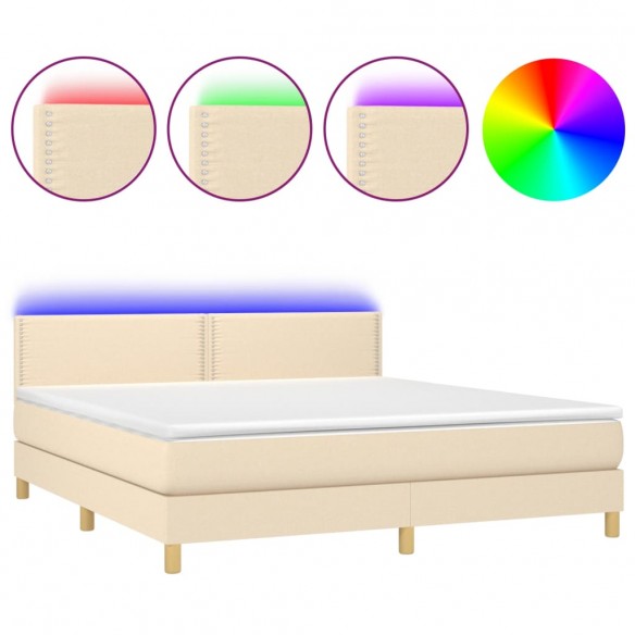 Cadre de lit avec matelas LED Crème 180x200 cm Tissu