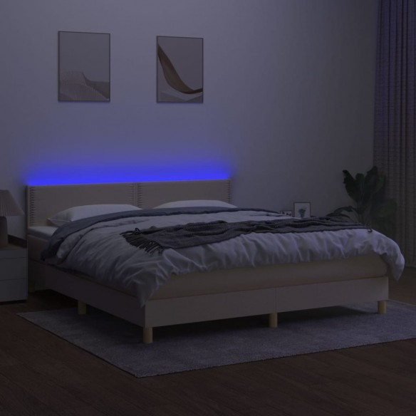 Cadre de lit avec matelas LED Crème 180x200 cm Tissu