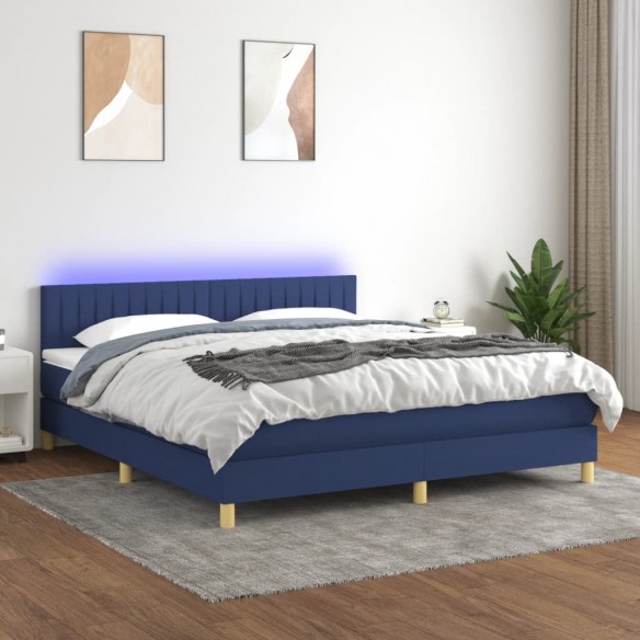 Cadre de lit avec matelas LED Bleu 180x200 cm Tissu