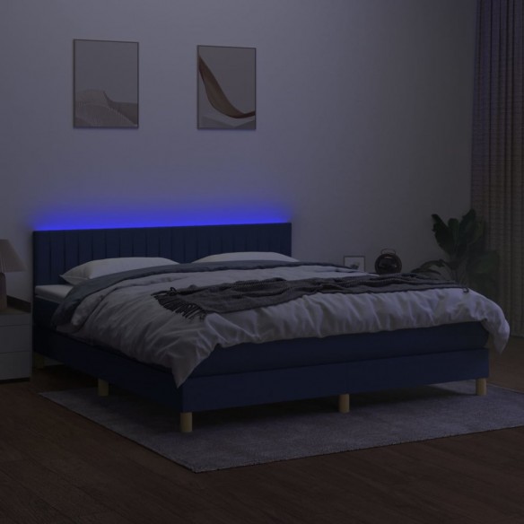 Cadre de lit avec matelas LED Bleu 180x200 cm Tissu