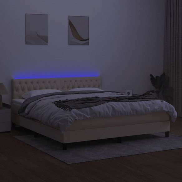 Cadre de lit avec matelas LED Crème 160x200 cm Tissu