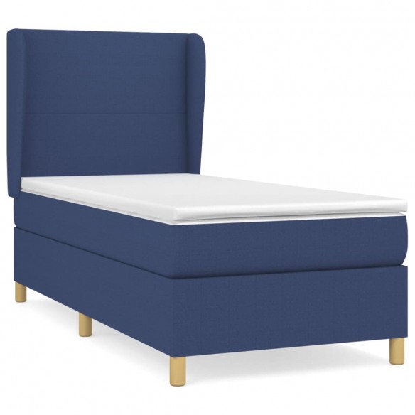 Cadre de lit avec matelas Bleu 90x190 cm Tissu