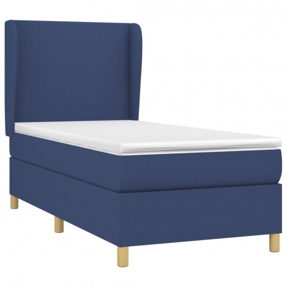 Cadre de lit avec matelas Bleu 90x190 cm Tissu