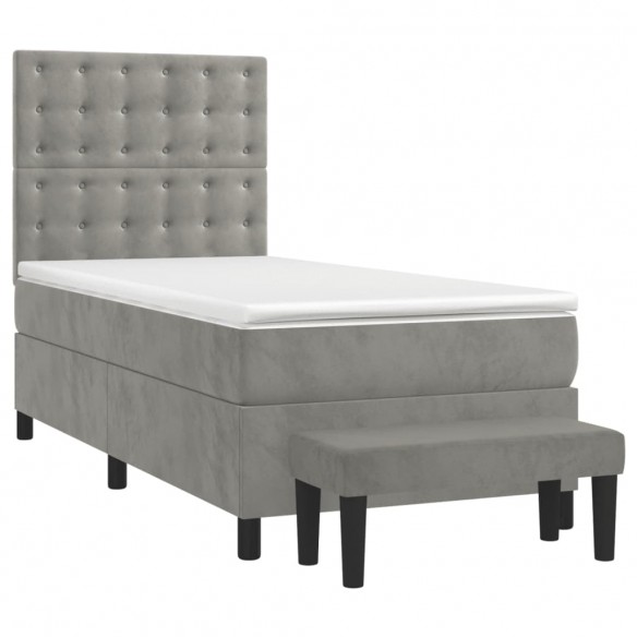 Cadre de lit et matelas Gris clair 90x200 cm Velours