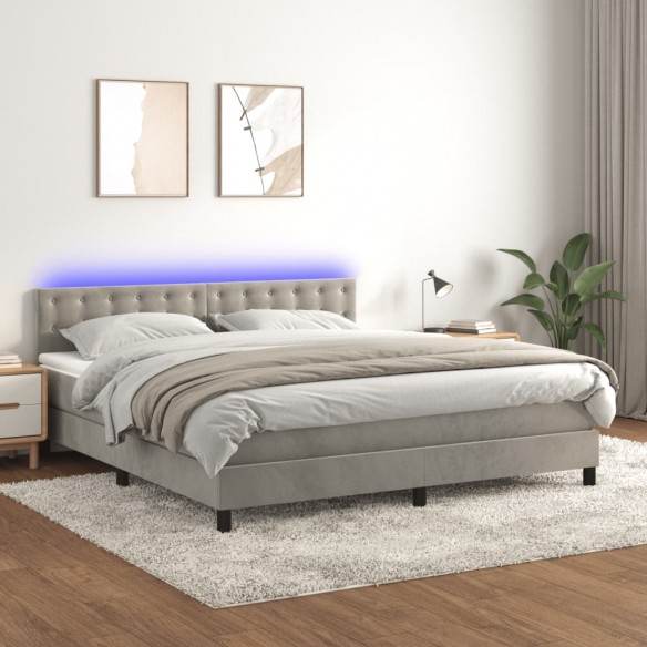 Cadre de lit matelas et LED Gris clair 180x200 cm