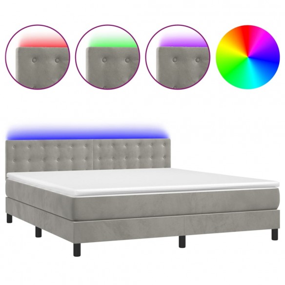 Cadre de lit matelas et LED Gris clair 180x200 cm