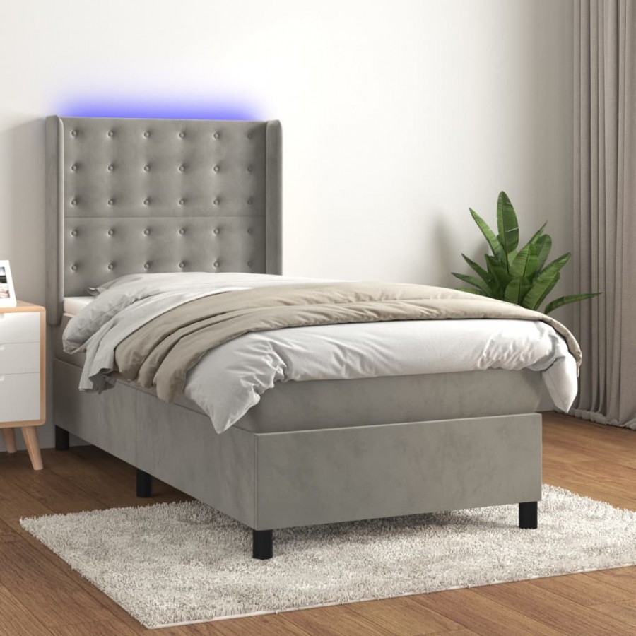 Cadre de lit matelas LED Gris clair 90x190cm Velours