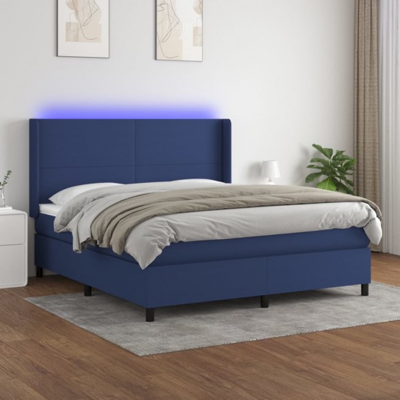 Cadre de lit matelas LED Bleu 180x200 cm Tissu