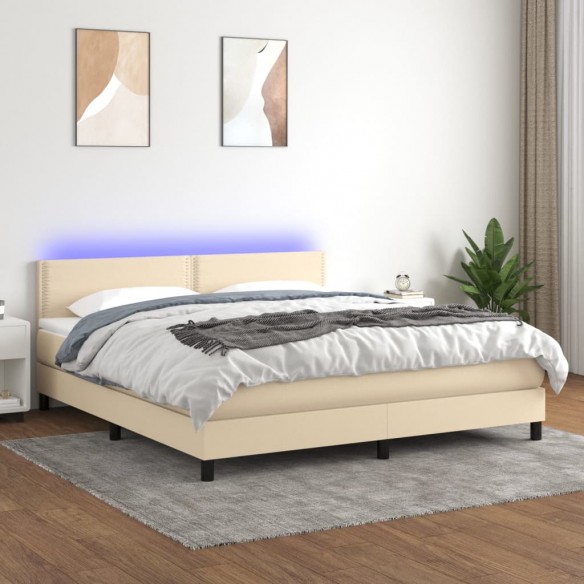 Cadre de lit avec matelas LED Crème 160x200 cm Tissu