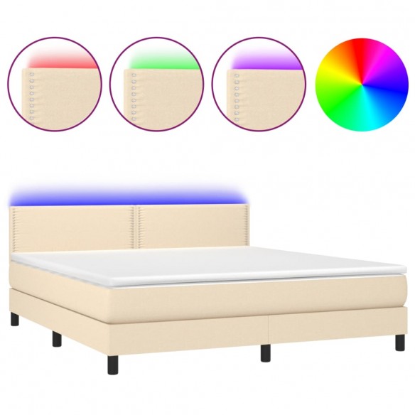 Cadre de lit avec matelas LED Crème 160x200 cm Tissu