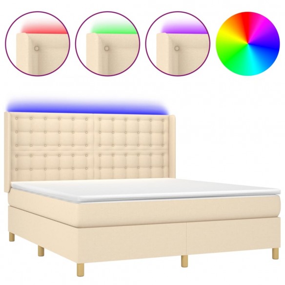 Cadre de lit matelas et LED Crème 180x200 cm Tissu