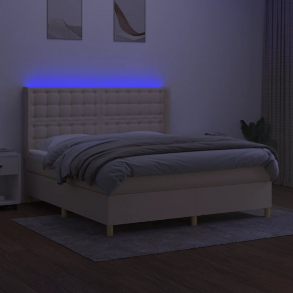 Cadre de lit matelas et LED Crème 180x200 cm Tissu