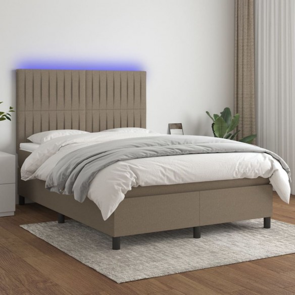 Cadre de lit et matelas et LED Taupe 140x190cm Tissu