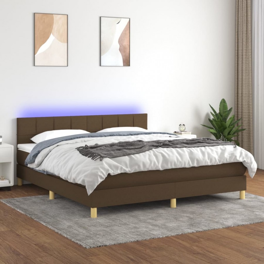 Cadre de lit matelas et LED Marron foncé 160x200 cm