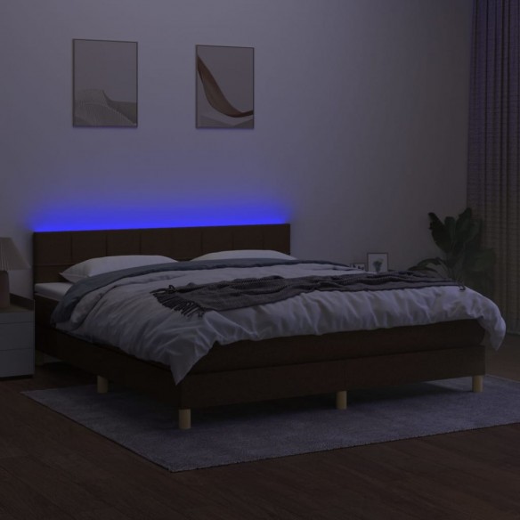 Cadre de lit matelas et LED Marron foncé 160x200 cm