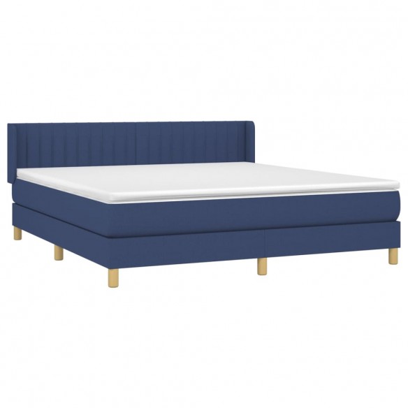 Cadre de lit avec matelas Bleu 160x200 cm Tissu