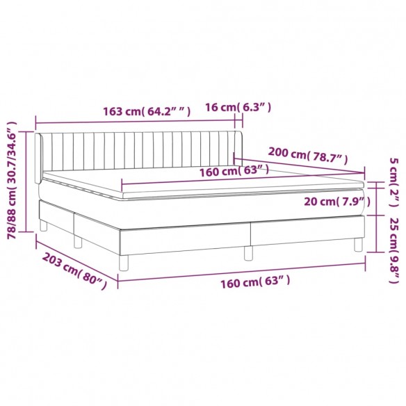 Cadre de lit avec matelas Taupe 160x200 cm Tissu