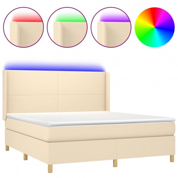 Cadre de lit matelas et LED Crème 180x200 cm Tissu