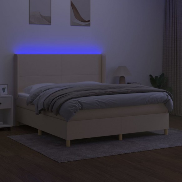 Cadre de lit matelas et LED Crème 180x200 cm Tissu