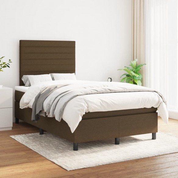 Cadre de lit et matelas marron foncé 120x190cm tissu