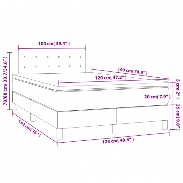 Cadre de lit matelas et LED taupe 120x190 cm tissu