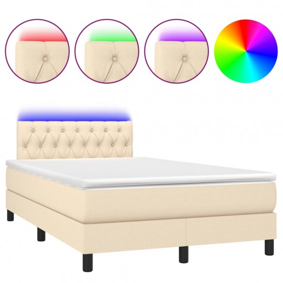 Cadre de lit matelas et LED crème 120x190 cm tissu