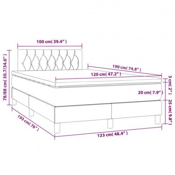 Cadre de lit matelas et LED crème 120x190 cm tissu