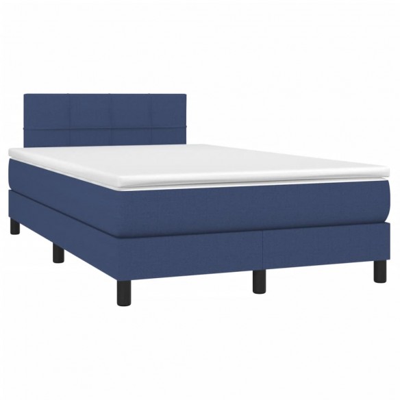 Cadre de lit avec matelas bleu 120x190 cm tissu