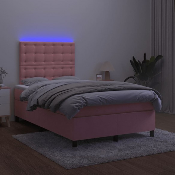 Cadre de lit et matelas LED rose 120x190 cm velours