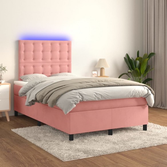 Cadre de lit et matelas LED rose 120x190 cm velours