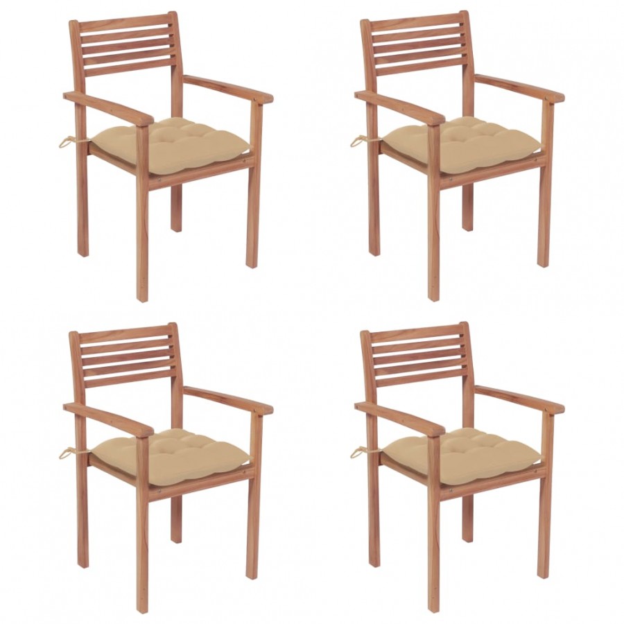 Chaises de jardin 4 pcs avec coussins beige Bois de teck solide