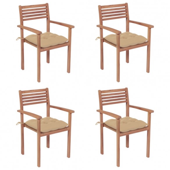 Chaises de jardin 4 pcs avec coussins beige Bois de teck solide