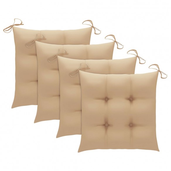 Chaises de jardin 4 pcs avec coussins beige Bois de teck solide