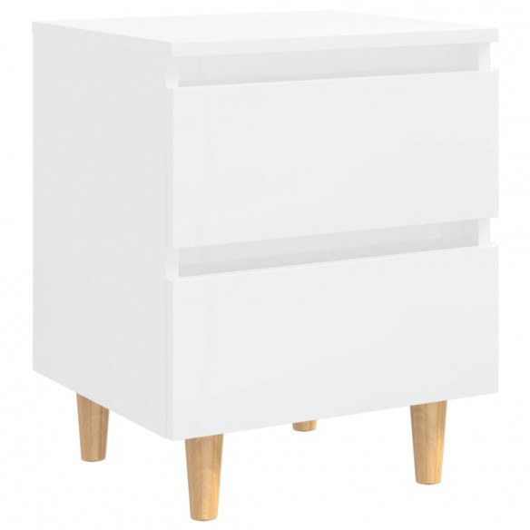 Table de chevet avec pieds en pin Blanc brillant 40x35x50 cm